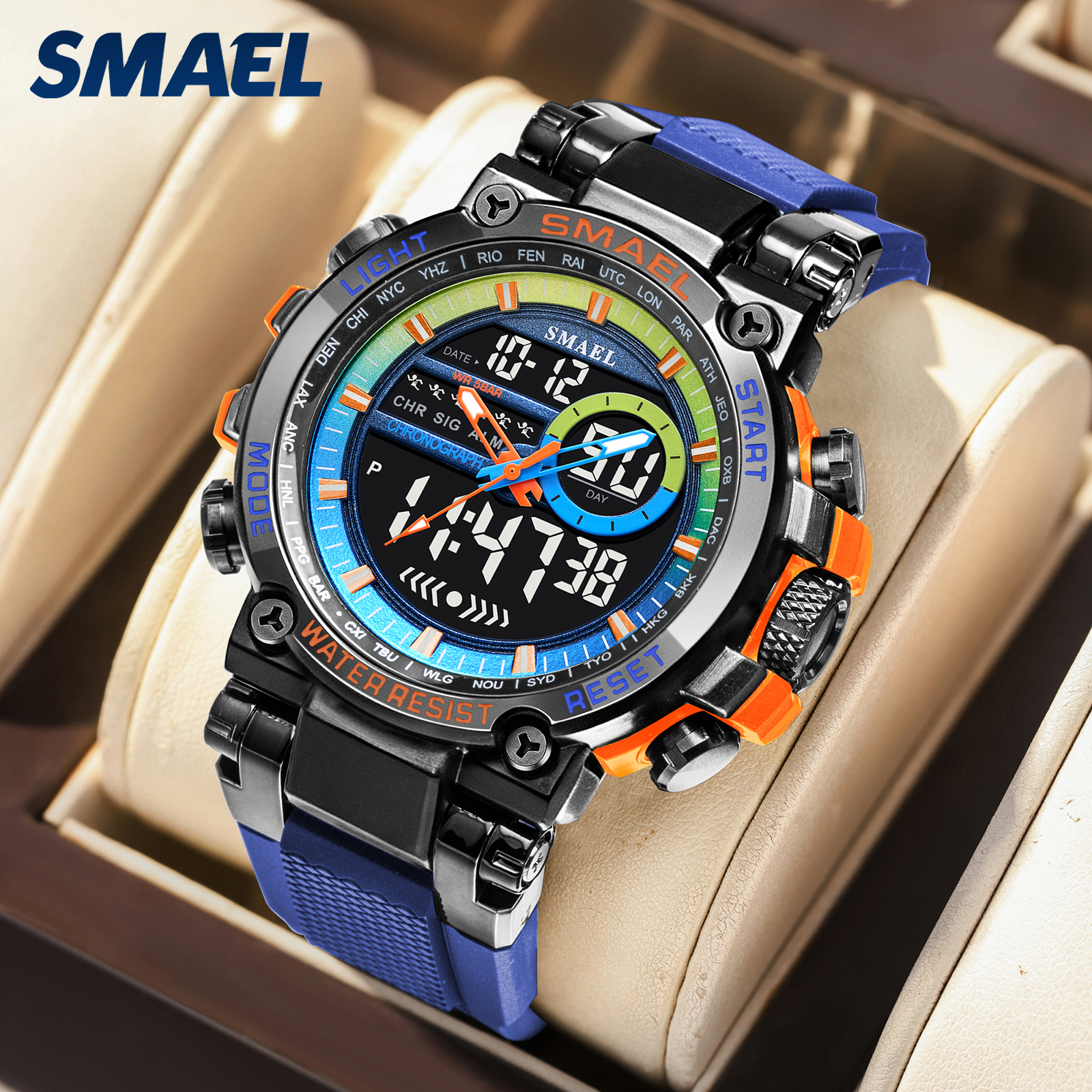 Smael Mens นาฬิกาสปอร์ต Cool Dial Analog-digital กันน้ํา Dual Display สําหรับฟิตเนสสวมใส่ทุกวัน