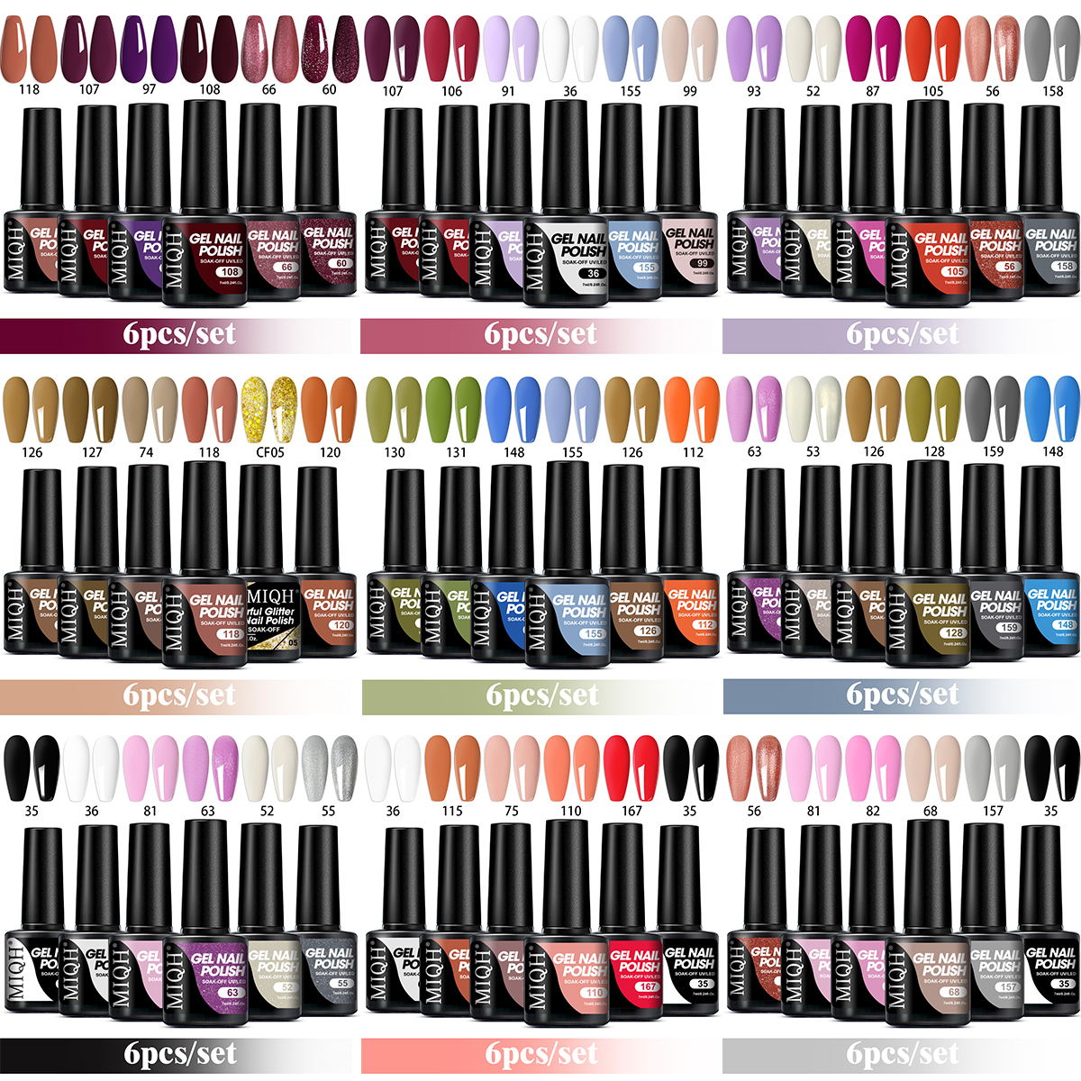 ชุดยาทาเล็บเจล 6 ชิ้น เหมาะสําหรับทุกฤดูกาล โทนสีนู้ด ชมพู แดง แบบกึ่งถาวร ถอดออกได้ด้วยน้ํายาล้างเล็บ
