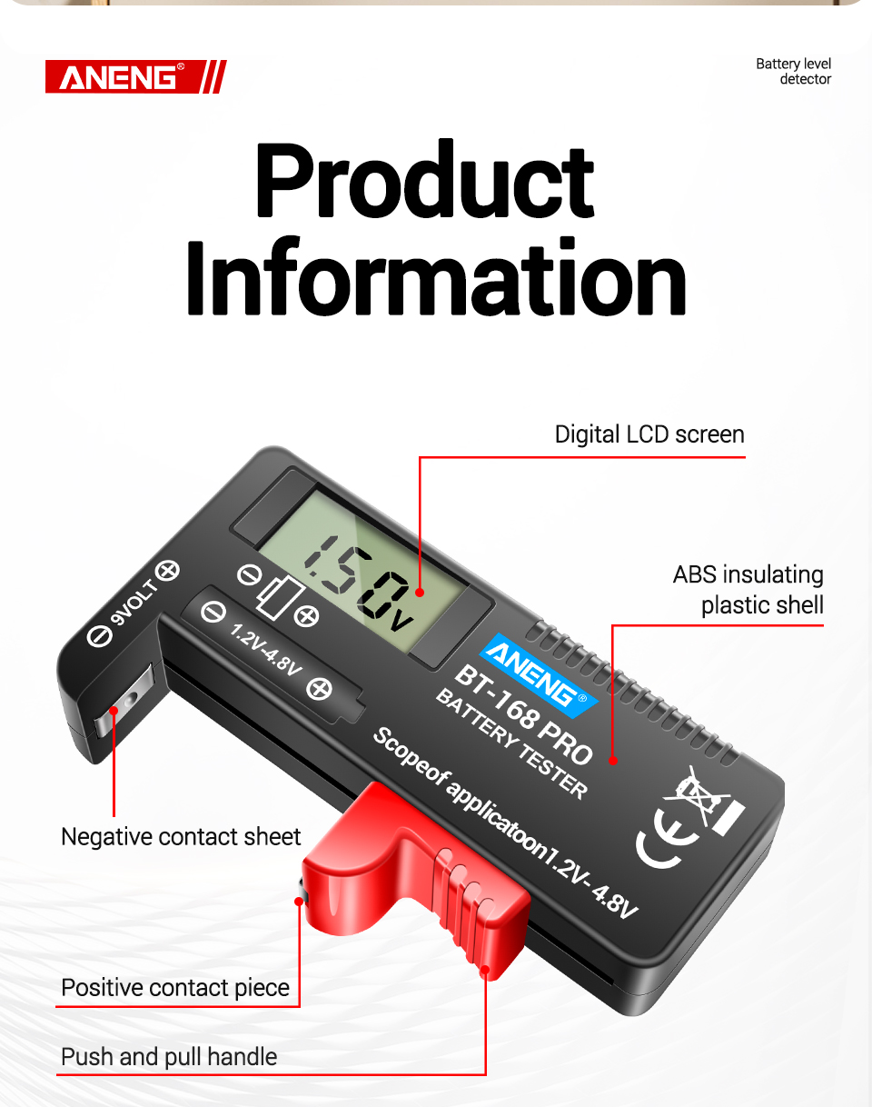 หนึ่งชุด ANENG 168Max เครื่องทดสอบความจุแบตเตอรี่ดิจิตอล, Universal แบตเตอรี่ลิเธียม Checker สําหรับ AAA AA CD 9V และเซลล์ปุ่ม