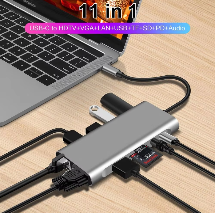 Vga to type c usb port hub 3.0 11-in-1 แล็ปท็อป Docking Station ถึง 4K HDMI-เข้ากันได้กับ PD RJ45 อะ