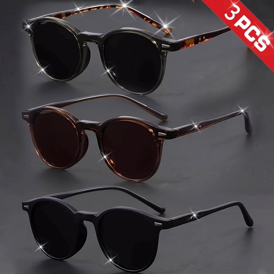 แว่นตา Round Retro Combo Set เลนส์สีเทาสีดําสไตล์วิทยาลัย Unisex Ideal Christmas Gift