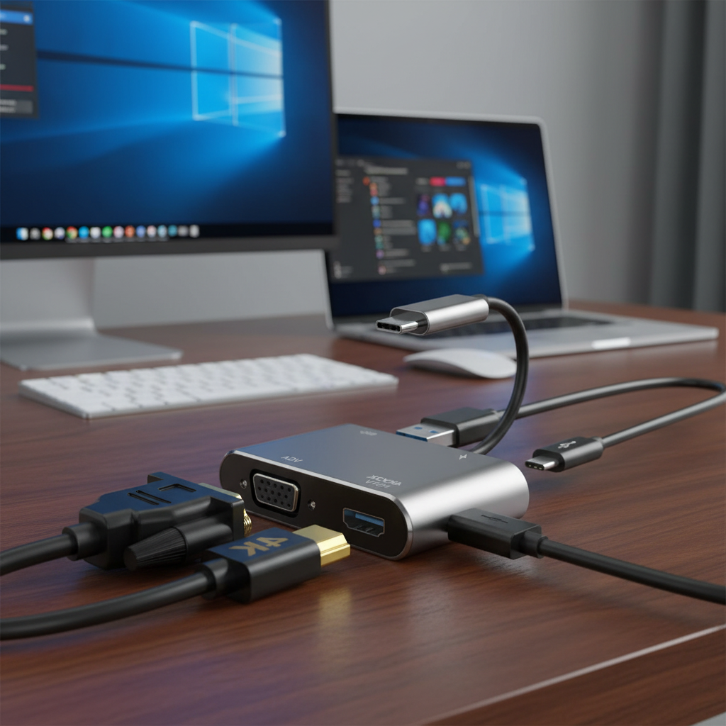 อะแดปเตอร์ฮับ 4-in-1 Vga เป็น USB C สําหรับ HDTV Digital AV Multiport พร้อมรองรับการชาร์จ PD