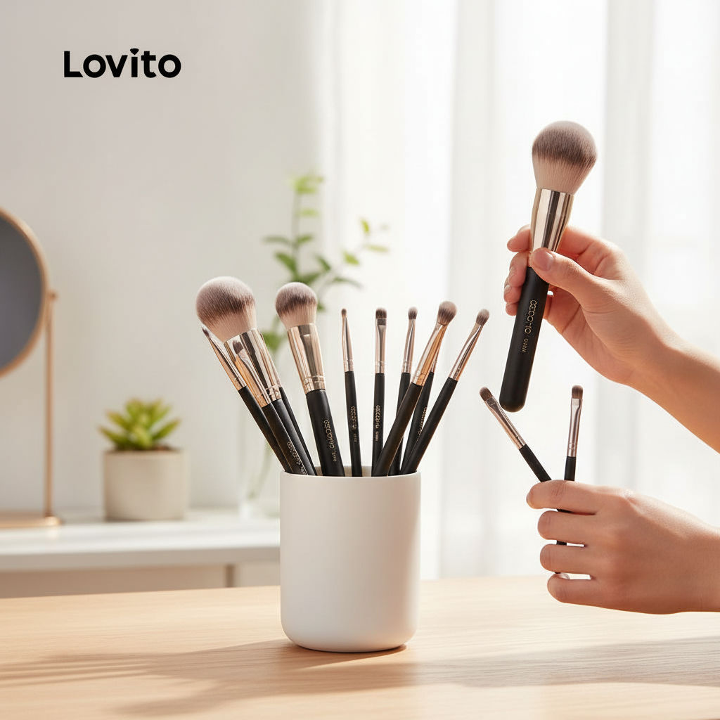 Lovito ชุดแปรงแต่งหน้า สําหรับผู้หญิง แปรงคอนซีลเลอร์ อายแชโดว์ เครื่องสําอาง มืออาชีพ LCS09077