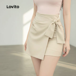 Lovito กระโปรงผูกเชือกสําหรับสุภาพสตรี สีแอปริคอท ฤดูใบไม้ผล…