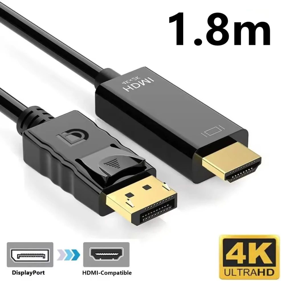 ตัวแปลง DisplayPort เป็น HDMI ขนาด 1.8 ม. สําหรับเดสก์ท็อปแล็ปท็อปพีซี DP เป็นอะแดปเตอร์ HDMI ราคา ถูกที่สุด ดีลบีเคเค แกลเลอรีภาพที่ 7