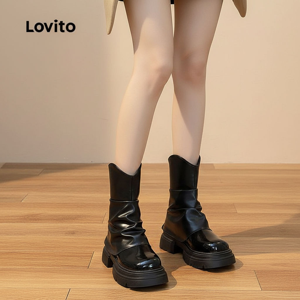 Lovito รองเท้าบูทหญิง สไตล์ลําลอง LFA103174