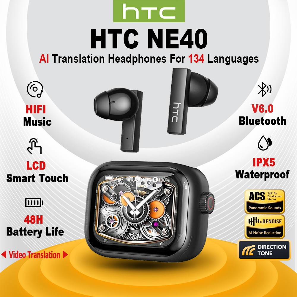 HTC NE40 AI หูฟังบลูทูธ 6.0 พร้อมหน้าจอ LED อัจฉริยะ เสียง HiFi ตัดเสียงรบกวน กันน้ํา
