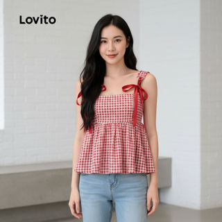 Lovito เสื้อผู้หญิงสีแดงผูกเชือกต้อนรับเทศกาล สําหรับฤดูร้อน…