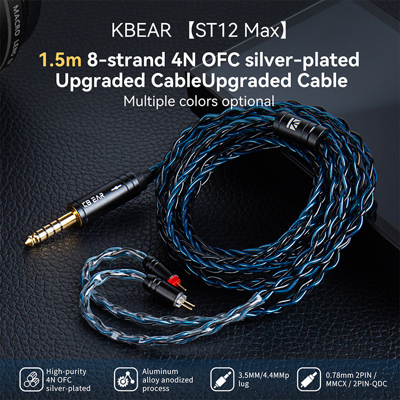 สายหูฟัง KBEAR ST12 MAX 1.5 ม. 4.92 ฟุต สายเคเบิลหูฟังอัพเกรด 8 เส้น 4N OFC ชุบเงิน สําหรับหูฟังชนิด