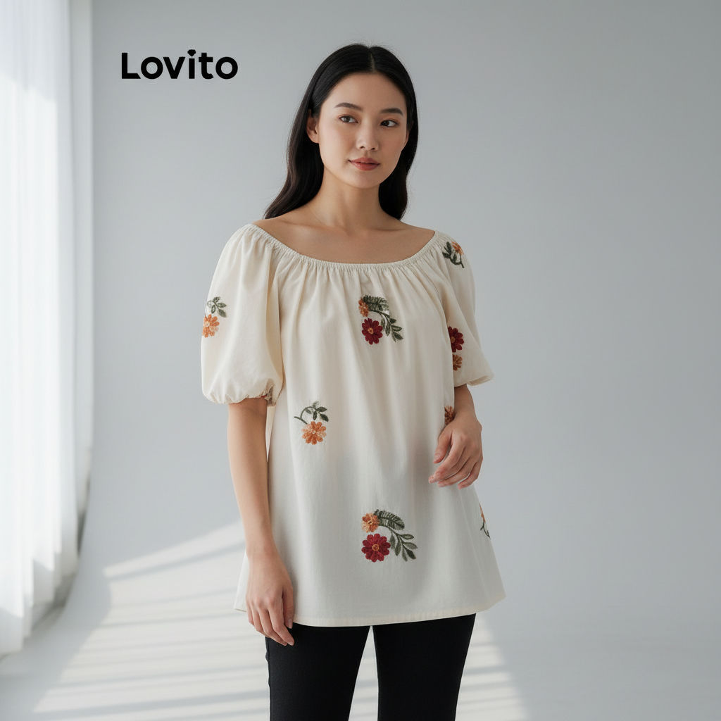 Lovito เสื้อผู้หญิงลายเรียบง่าย LNA81087