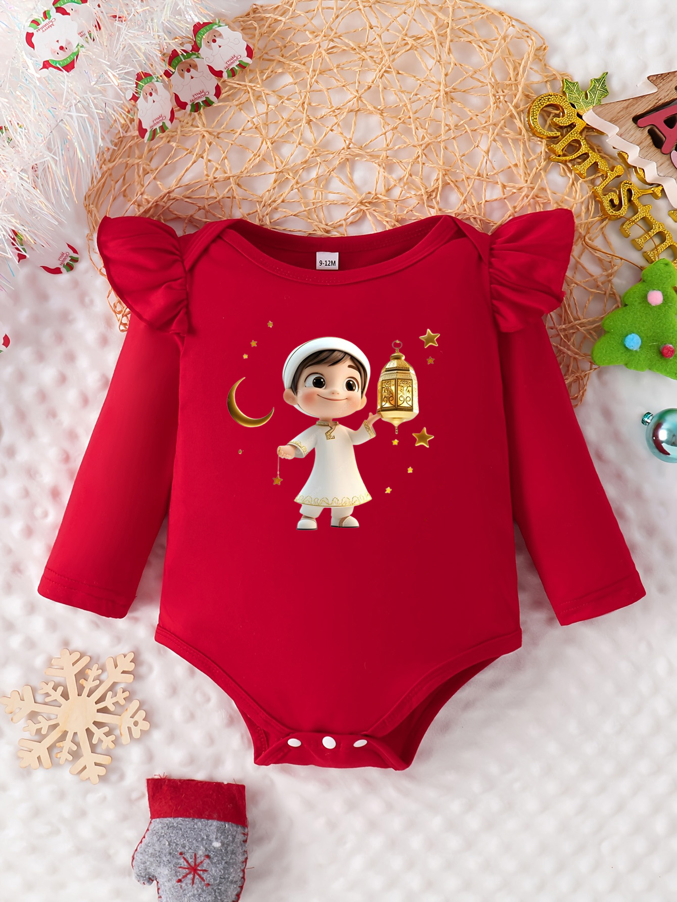 สีแดงเพื่อความสะดวก! Lantern Baby PrintRamadans Festive Little Angel/เสื้อผ้าเด็กผู้หญิงน่ารัก/