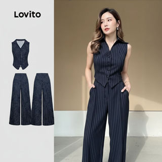 Lovito เสื้อผู้หญิงหรือกางเกงลําลอง ดีไซน์ติดกระดุม ชุดสูทสี…