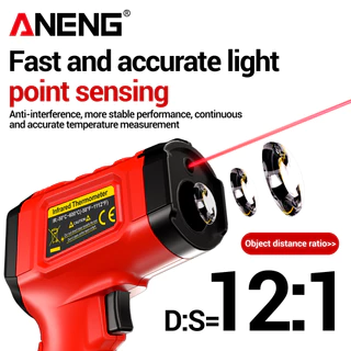 ANENG One Set TH202 เครื่องวัดอุณหภูมิอินฟราเรด เครื่องมืออุณหภูมิแบบไม่สัมผัส -50°ซี ถึง 600°C พร้อม LCD Backlit สําหรับอุตสาหกรรม HVAC