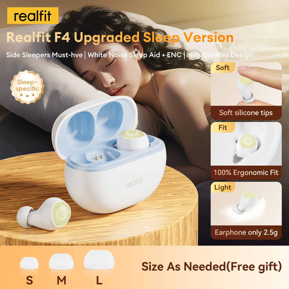 หูฟังไร้สายบลูทูธ Realfit F4 หูฟังเอียร์โฟนลดเสียงรบกวน ANC เบสลึกพิเศษ ควบคุมผ่านแอป สเตอริโอ HiFi 