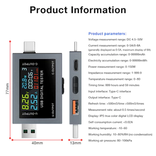ชุดมัลติมิเตอร์ดิจิทัลวัดโวลต์ USB-C DC 4-30V สําหรับพาวเวอร์แบงค์และทดสอบความจุแบตเตอรี่