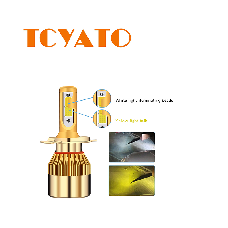 TCYATO ไฟหน้ารถยนต์สีเหลืองและสีขาวสองสี 2 สี H1 H7 H11 H4 แบบบูรณาการลําแสง LED สูงและต่ํา