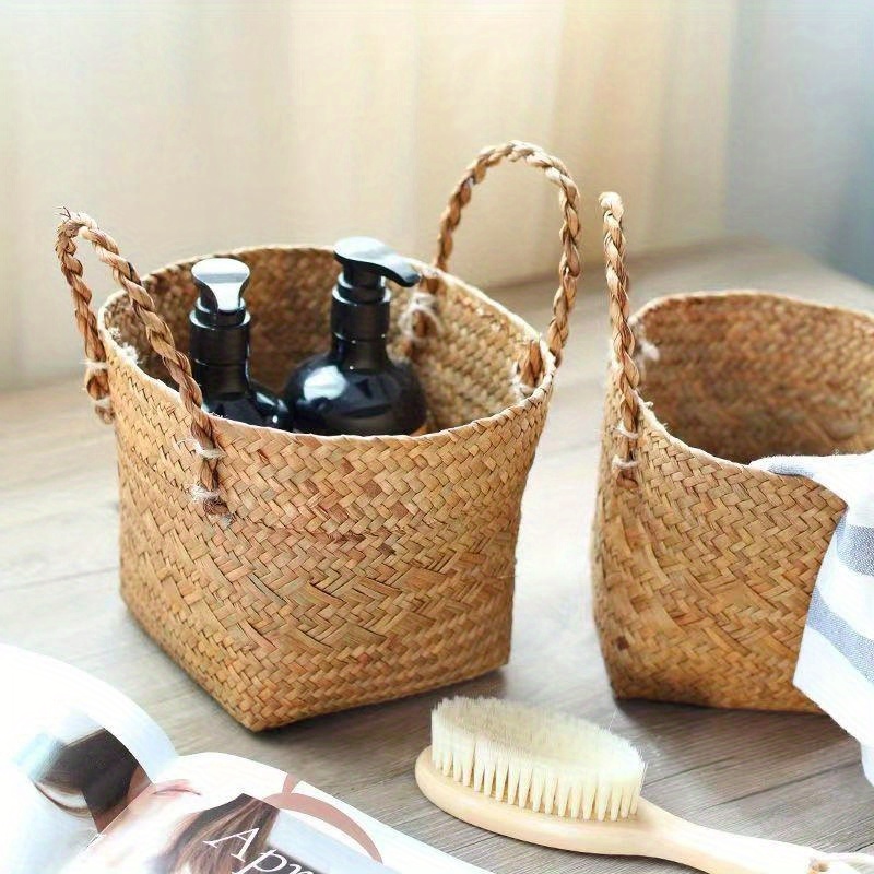 Seagrass ทอตะกร้าเก็บกระถางต้นไม้ & Desktop Sundries Organizer Remote Organizer