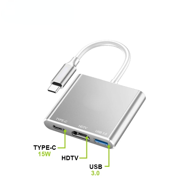 Type-C พอร์ต USB HUB 3 ใน 1 Docking Station HDMI 4K PD อะแดปเตอร์ชาร์จสําหรับ Macbook PC แล็ปท็อปแท็