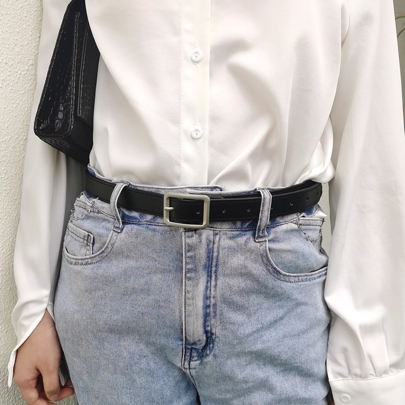 Ins Style Square Buckle Pu Belt เข็มขัดยีนส์เกาหลีนักเรียน Unisex
