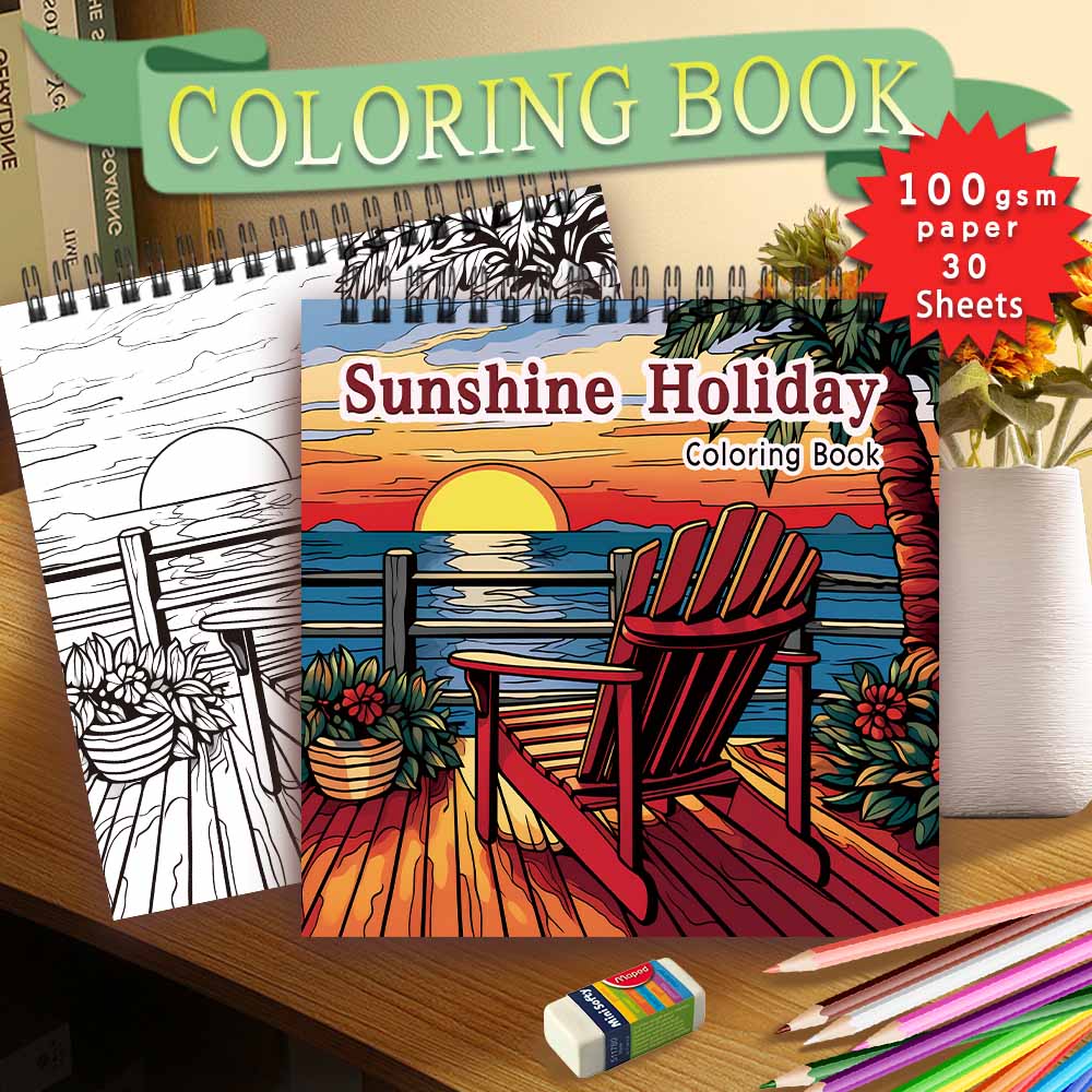 หนังสือระบายสี Sunshine Holiday Pattern มี 30 หน้า สําหรับวาดภาพ ระบายสี ศิลปะ ฆ่าเวลา (ไม่รวมอุปกรณ