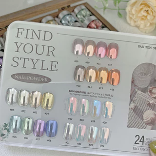 ผงกระจกวิเศษแต่งหน้า 24 สี สว่างพิเศษ สําหรับตกแต่งเล็บ DIY และอุปกรณ์เสริมเล็บ สําหรับคริสต์มาส (ไม่มีกล่องเก็บหรือบอร์ดแสดงสีการ์ด)