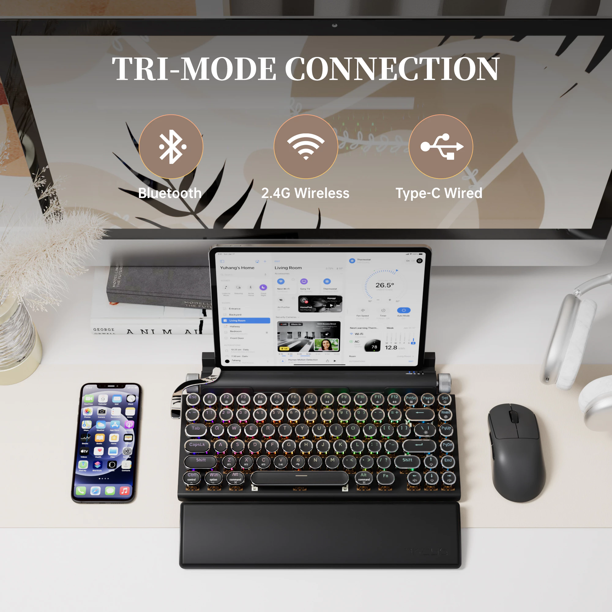 คีย์บอร์ดกลไกไร้สาย 7KEYS TW1867 Retro Typewriter RGB thumbnail 4