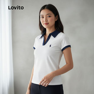 Lovito เสื้อผู้หญิงคอปก ผ้าชีฟอง สีผสม สําหรับฤดูร้อน L157LD…