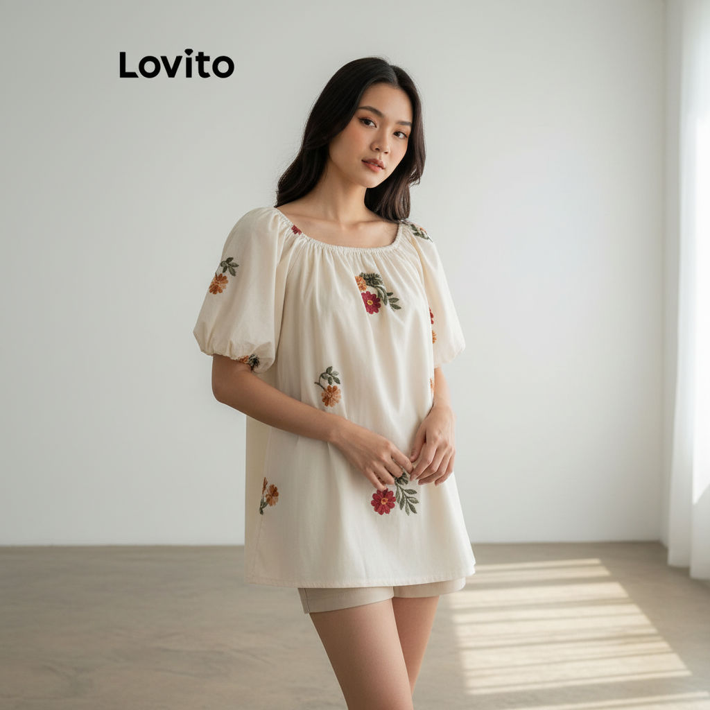 Lovito เสื้อผู้หญิงลายเรียบง่าย LNA81087