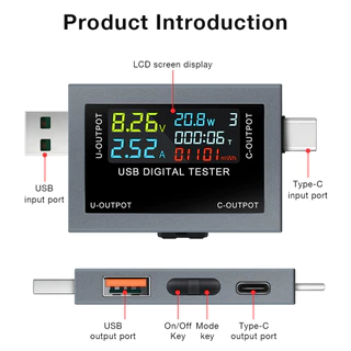 ชุดมัลติมิเตอร์ดิจิทัลวัดโวลต์ USB-C DC 4-30V สําหรับพาวเวอร์แบงค์และทดสอบความจุแบตเตอรี่
