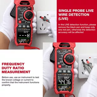 HT208D แคลมป์มิเตอร์ดิจิตอลมืออาชีพพร้อม RMS แท้, กระแสไฟ AC/DC 1000A, ตัวเก็บประจุ, อุณหภูมิ และตรวจจับ NCV