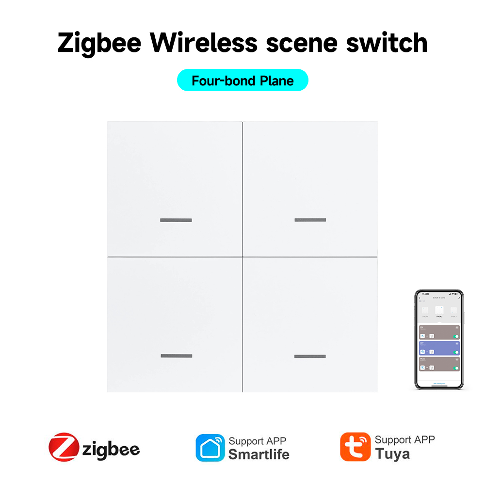 Zigbee Scene Switch Tuya คอนโทรลเลอร์ไร้สายแบบกาวฟรี 4 คีย์ผ่าน App