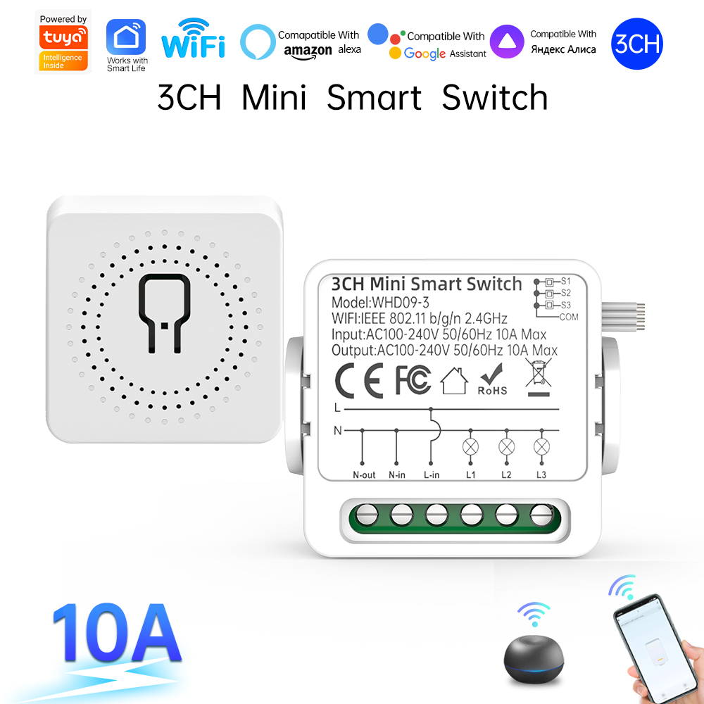 Tuya Smart WiFi Switch 3 Gang 3-Way Control Mini Smart Breaker