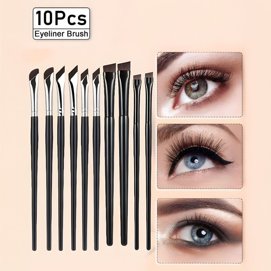 Ultra-Fine Eye Brush Kit 10 ชิ้น – รวมไลเนอร์มุม, คิ้ว, อายไลเนอร์ปลายแหลมและแปรงเขียนคิ้ว, ไร้ที่ติทุกวัน