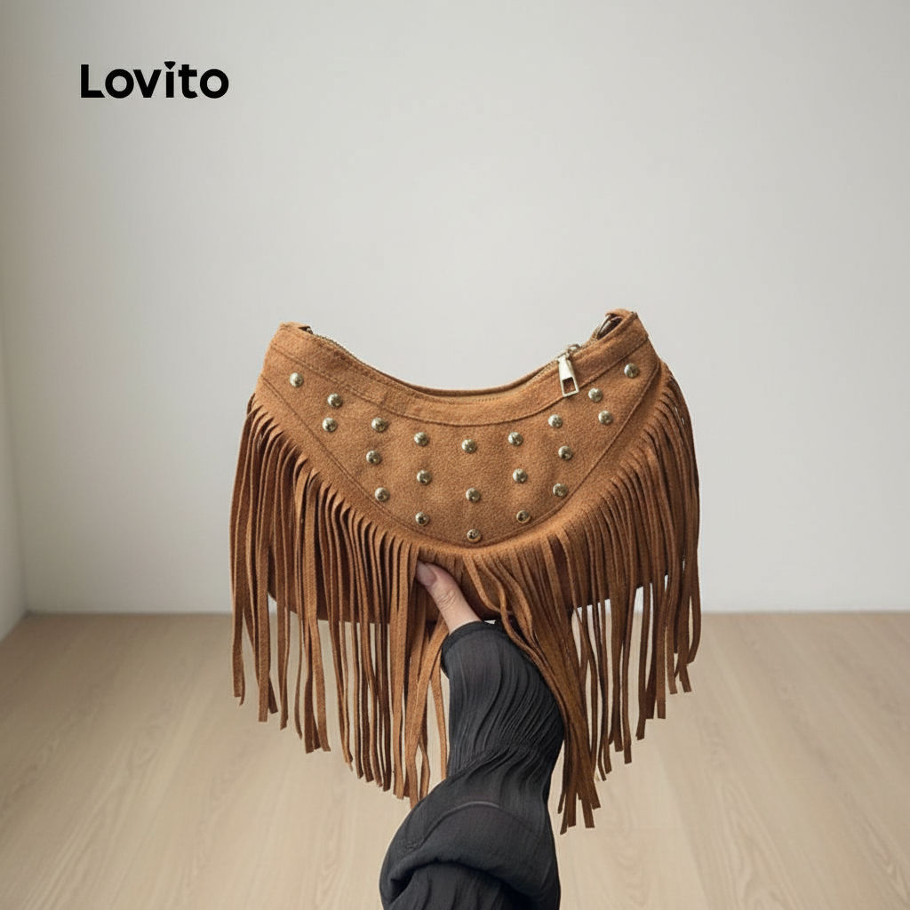 Lovito กระเป๋าถือผู้หญิงแต่งหมุดดีไซน์ลําลอง LFA104009