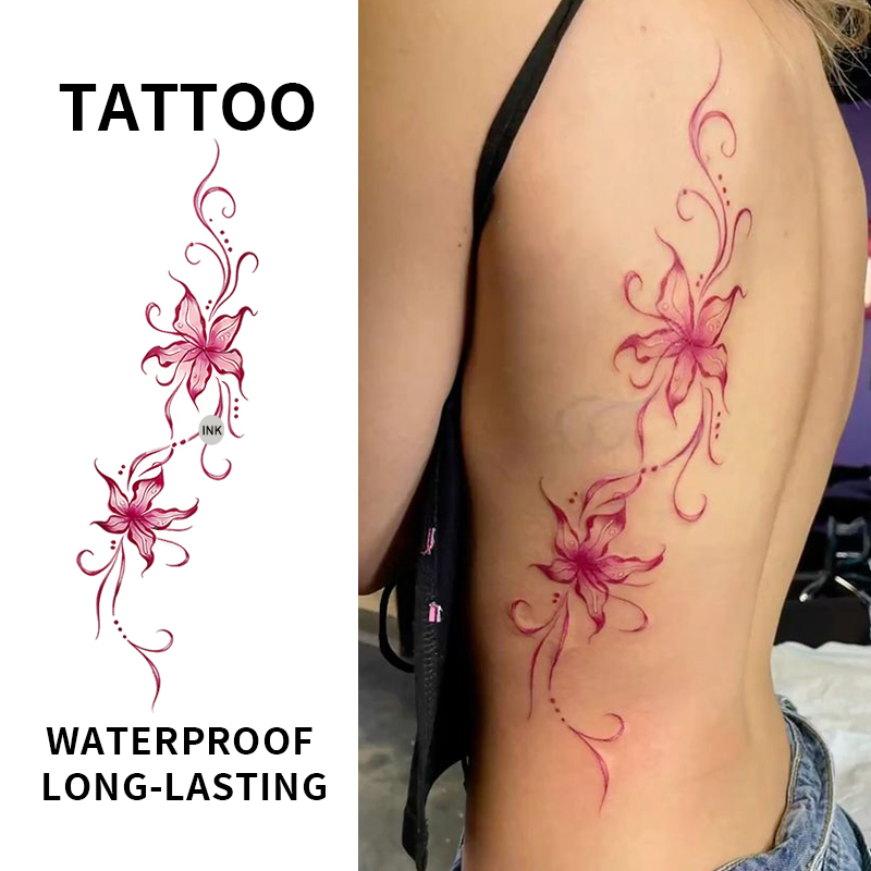 สติ๊กเกอร์รอยสักชั่วคราว Red Ink Floral Design กันน้ํารอยสักปลอมสําหรับเด็กผู้หญิงปาร์ตี้ฮาโลวีน