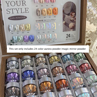 ผงกระจกวิเศษแต่งหน้า 24 สี สว่างพิเศษ สําหรับตกแต่งเล็บ DIY และอุปกรณ์เสริมเล็บ สําหรับคริสต์มาส (ไม่มีกล่องเก็บหรือบอร์ดแสดงสีการ์ด)