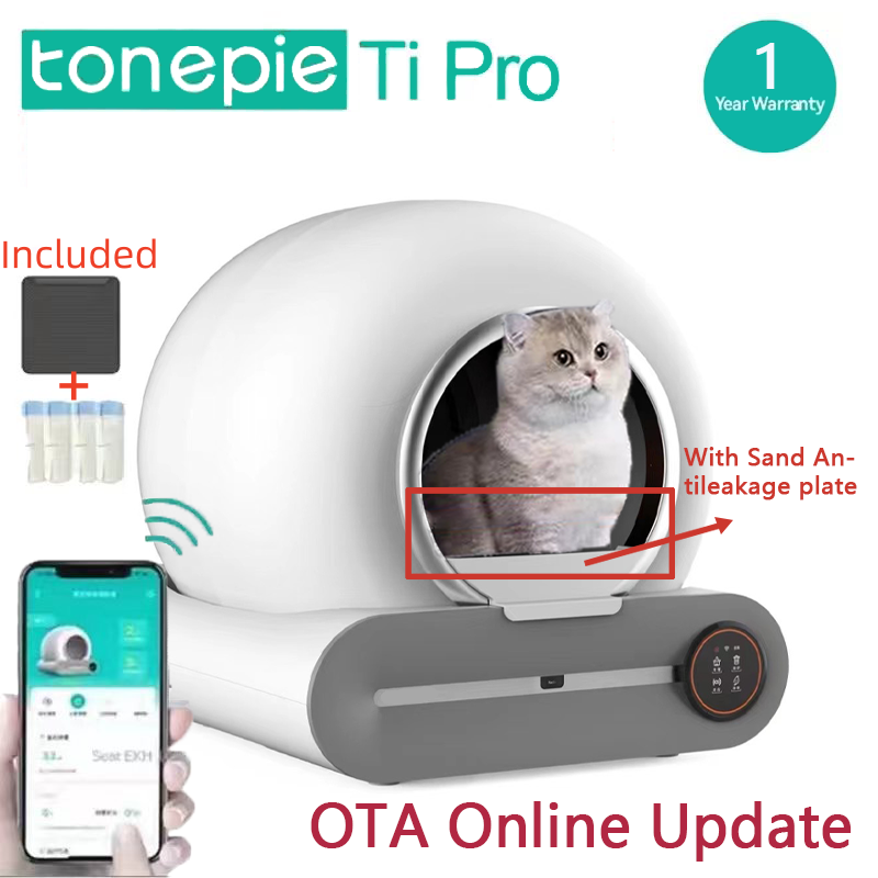 Tonepie กล่องครอกแมวอัตโนมัติอัจฉริยะ 65 ลิตรทําความสะอาดตัวเองล้อมรอบอย่างเต็มที่สําหรับแมวหลายตัว