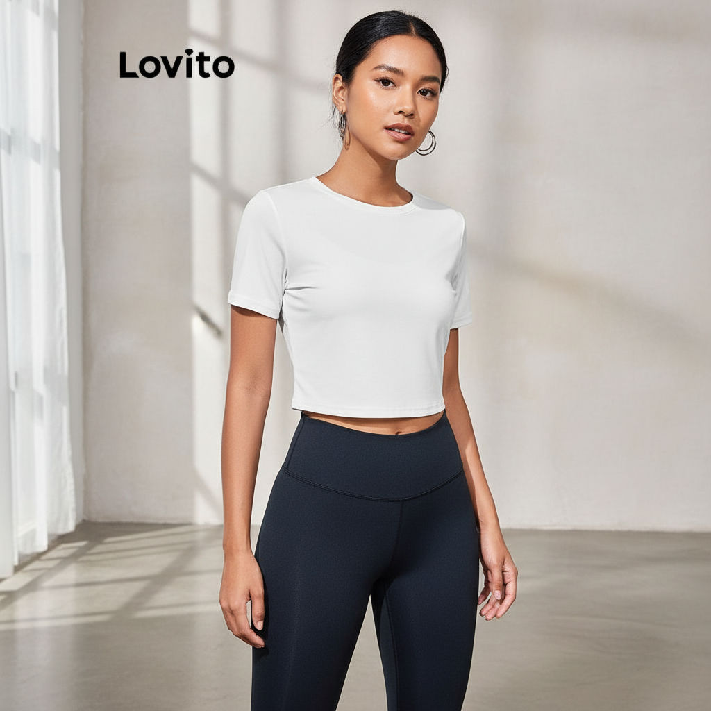 Lovito เสื้อกีฬาผู้หญิง สีพื้น LBL18866