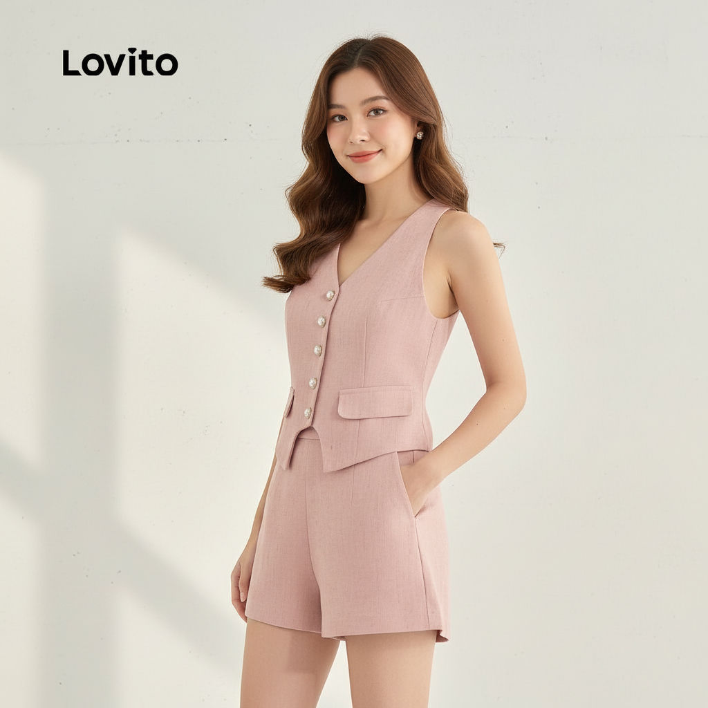 Lovito เสื้อผู้หญิงด้านหน้าแยกชิ้น ดีไซน์เรียบหรู สําหรับใส่เป็นเสื้อหรือเสื้อท่อนล่าง L132ED657