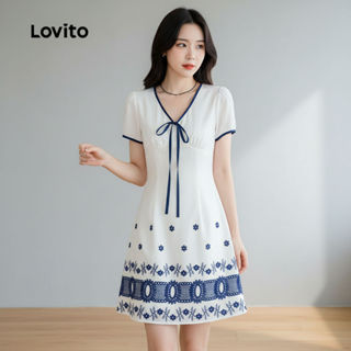 Lovito ชุดเดรสสไตล์โบโฮผูกเชือกสําหรับสาวฤดูใบไม้ผลิและฤดูร้…