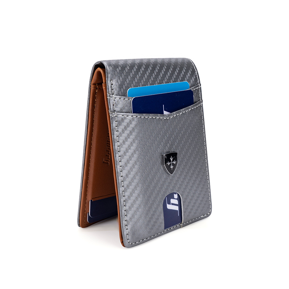 Baellerry Rfid Blocking กระเป๋าสตางค์ผู้ชายสองพับเนื้อคาร์บอนไฟเบอร์,ผู้ถือบัตรเครดิตแบบบางและกระเป๋าเงิน,อลูมิเนียมเคสป้องกันการโจรกรรม