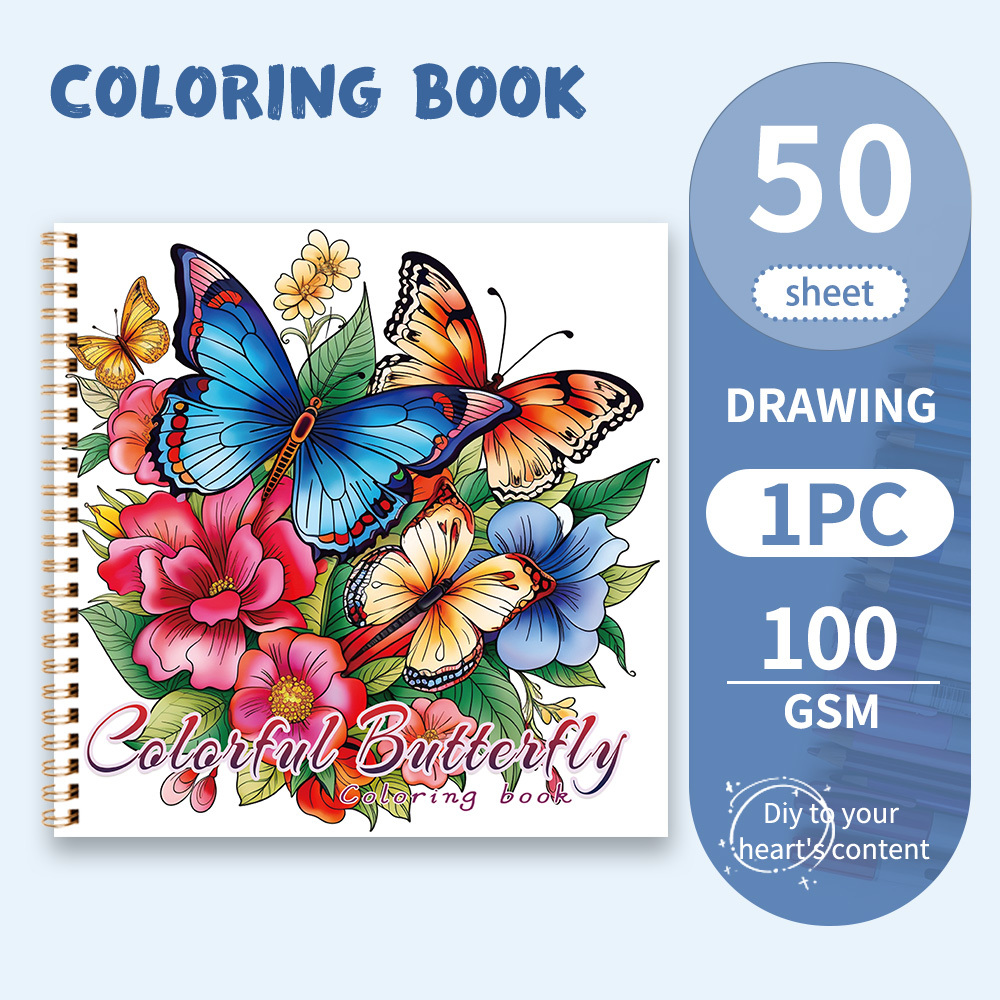 ผีเสื้อ 1 ชิ้นและดอกไม้: สมุดระบายสีสําหรับผู้ใหญ่ที่เข้าใจ 50 ภาพประกอบ วิธีดีๆ unwind พิมพ์บน 100g