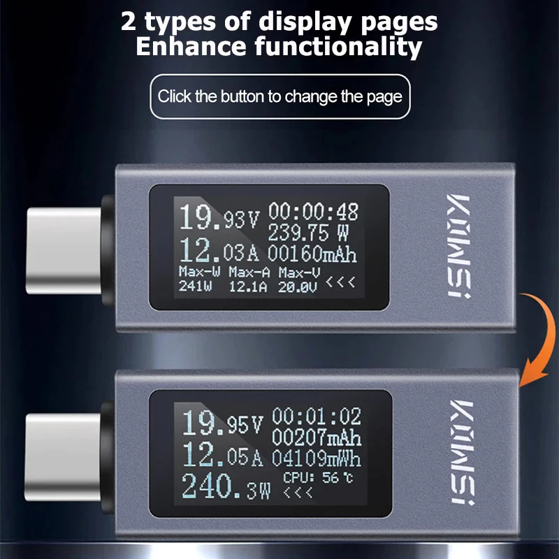 หนึ่งชุด KWS-2301 All In One USB-C Fast Charge Analyzer,จอแสดงผลดิจิตอลสําหรับแรงดันไฟฟ้าปัจจุบันและความจุ 4-30V 0-12A พร้อม CNC เปลือกโลหะ