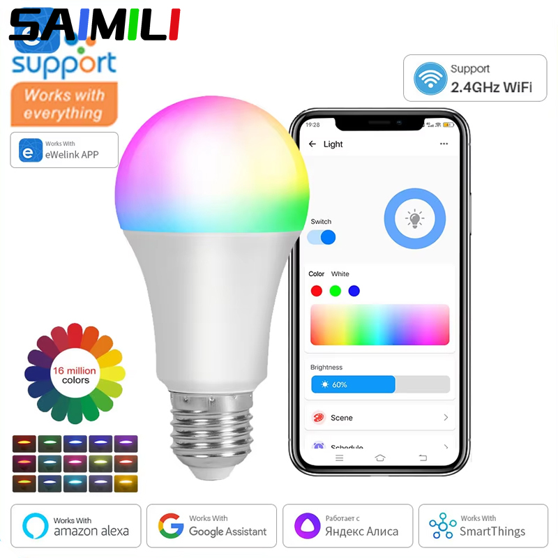 หลอดไฟอัจฉริยะ EWeLink Wi-Fi สมาร์ท灯泡 LED ขั้ว E27 เปลี่ยนสี RGB ควบคุมผ่านแอป รองรับ Google Home Al