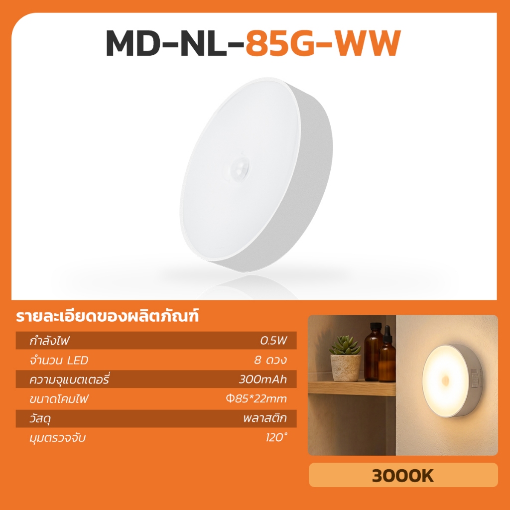 MODI ไฟ USB LED รุ่น MD-NL-85G ไฟเซ็นเซอร์และไฟสว่างค้าง 3 แสง สำหรับอ่านหนังสือและใช้งานทั่วไป
