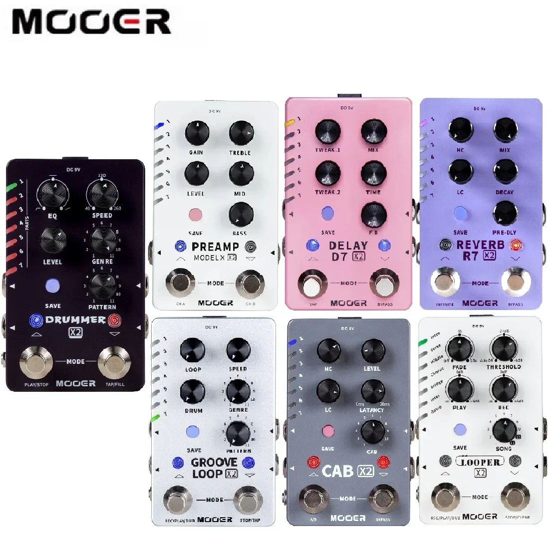 ระบบเอฟเฟคกีต้าร์ MOOER M72X 7 แป้น โปรชุด ลูป/ดีเลย์/รีเวิร์บ/แอมป์/ตู้ลําโพง/กลอง Neural IR พร้อมบ