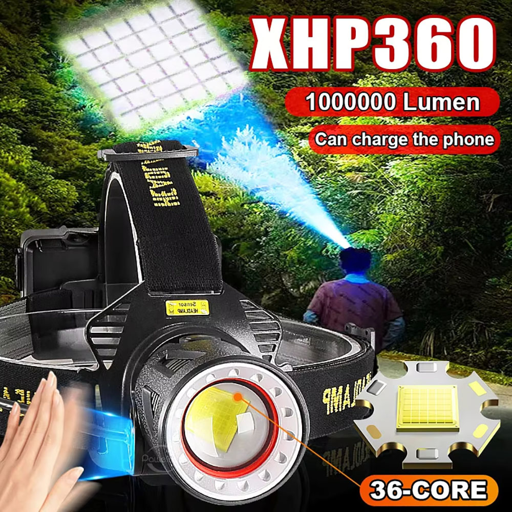 ไฟฉายคาดศีรษะกําลังสูง XHP360 สว่างพิเศษ ปรับซูมได้ ชาร์จไฟผ่าน USB เหมาะสําหรับการตกปลาและตั้งแคมป์