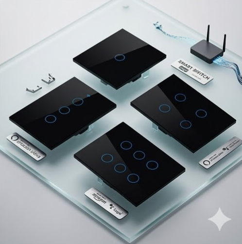 สวิตช์ผนังอัจฉริยะ WiFi ไม่ต้องใช้สายเป็นกลางเซ็นเซอร์สัมผัส RF433 รีโมทคอนโทรลสําหรับ Tuya US Standard