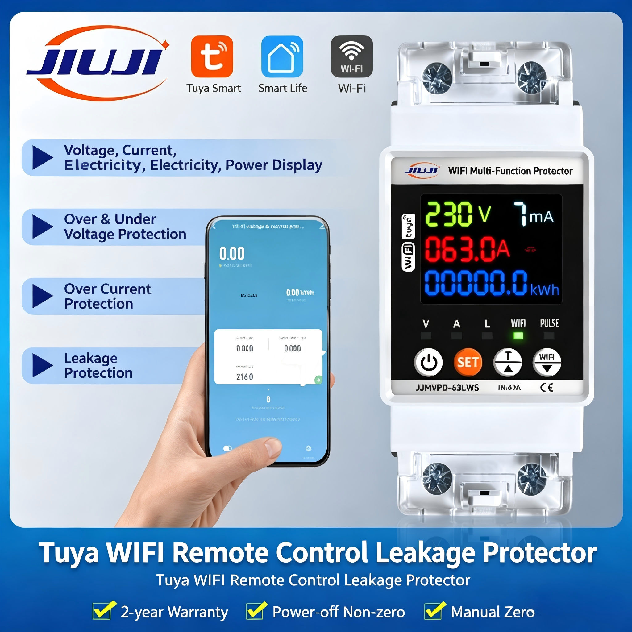 สมาร์ทสวิตช์สําหรับ Tuya Energy Meter 63A Circuit Breaker Timer พร้อมแรงดันไฟฟ้าป้องกันการรั่วไหลปลั๊ก wifi ซ็อกเก็ตสวิตช์ไฟรีโมทคอนโทรล