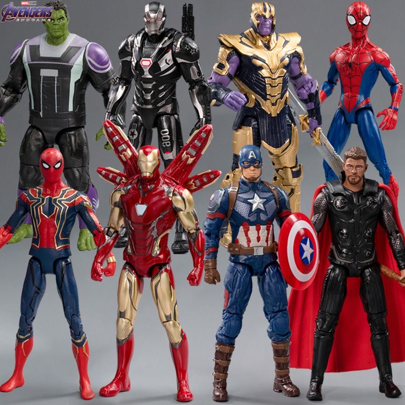 Marvel Superhero 7 นิ้ว Movable Action Figure ของเล่นสะสม Iron Man Spider Man กัปตันอเมริกา Hulk Thor Thanos PVC Figurine ของขวัญ